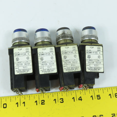 Allen Bradley 800MR-P16S 110/120V Blue Pilot Light Lot Of 4