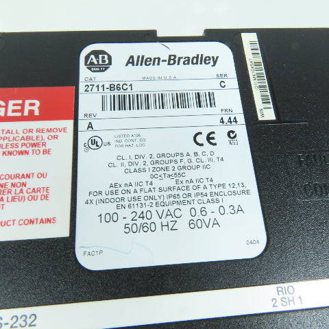 Allen-Bradley 2711-B6C1 PanelView 600 HMI Operator Terminal 240V