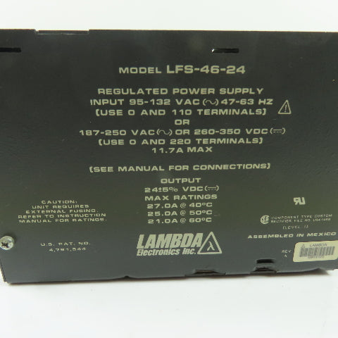 Lambda LFS-46-24 Regulated Power Supply 95-132VAC/187-250VAC Input 24VDC Output
