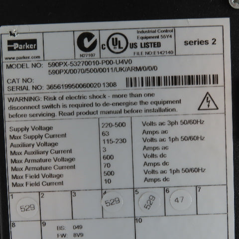 Parker 590PX/0070/500/0011/UK/ARM/0/0/0 Digital Drive 590 DRV 460V 3Ph 63A 40HP