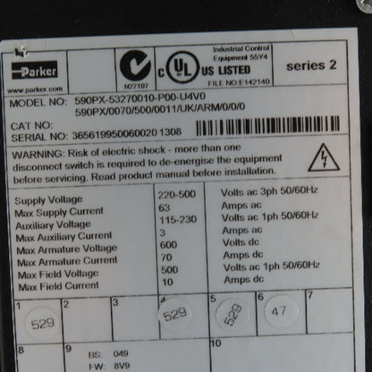 Parker 590PX/0070/500/0011/UK/ARM/0/0/0 Digital Drive 590 DRV 460V 3Ph 63A 40HP