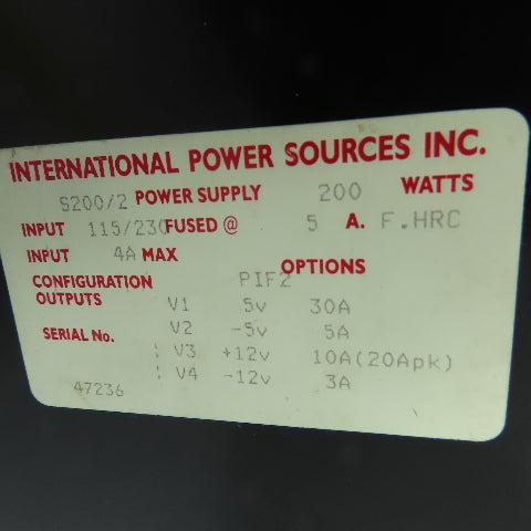 International Power Sources S200/2 Power Supply Module 200W 115/230VAC