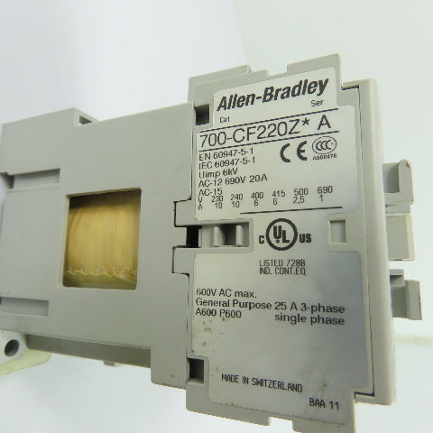 Allen-Bradley 700-CF220Z* A Industrial Control Relay 600VAC Max 25A Ser A