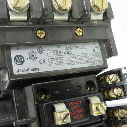 Allen-Bradley 509-C0D NEMA Size 2 Magnetic Motor Starter 120V Coil 45A 600VAC