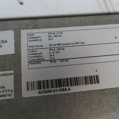 ABB ACS550-U1-038A-4 AC Drive VFD 25HP 18.5kW 380-480V 3Ph