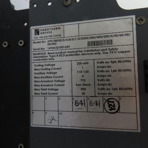 Eurotherm 599/28000/D/4/0/0/1/0/0000/000/000/000/0/00/00/00 Drive (Parts/Repair)
