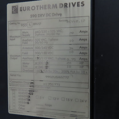 Eurotherm 955 L BR22 N/A 590 DRV DC Drive 3Ph W/ Parker 590PX-53270010-P00-U4V0