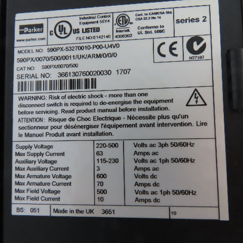 Eurotherm 955 L BR22 N/A 590 DRV DC Drive 3Ph W/ Parker 590PX-53270010-P00-U4V0