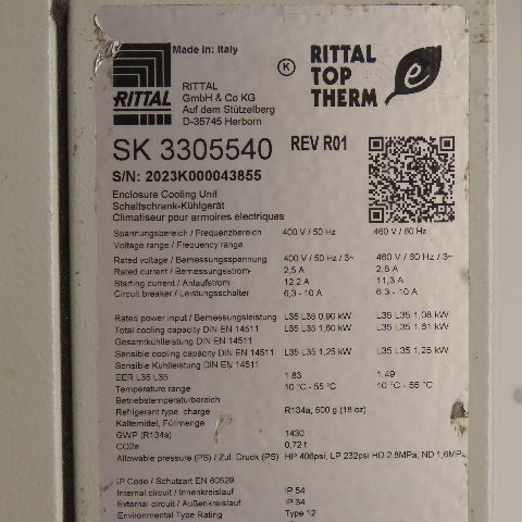 Rittal SK 3305540 Top Therm Electrical Enclosure Air Conditioner 460V 3PH