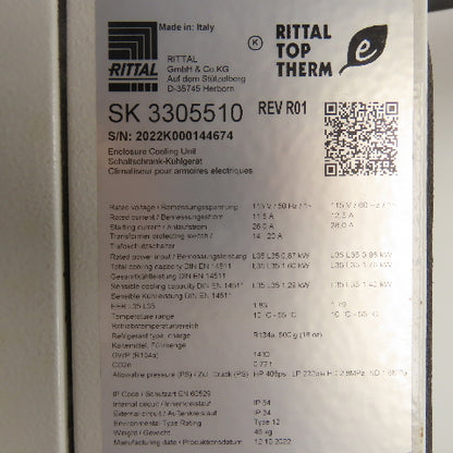 Rittal SK 3305510 115V 60Hz 1Ph TopTherm Enclosure Cooling Unit 1.76kW