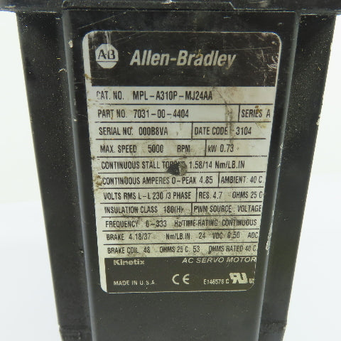 Allen-Bradley MPL-A310P-MJ24AA 0.73kW AC Servo Motor 230V 3Ph 5000 RPM Ser A