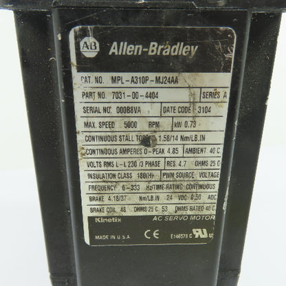 Allen-Bradley MPL-A310P-MJ24AA 0.73kW AC Servo Motor 230V 3Ph 5000 RPM Ser A