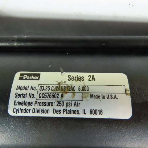 Parker 03.25 CJ2AUS13AC 6.000 Pneumatic Air Cylinder 6" Stroke 3.25" Bore 250PSI