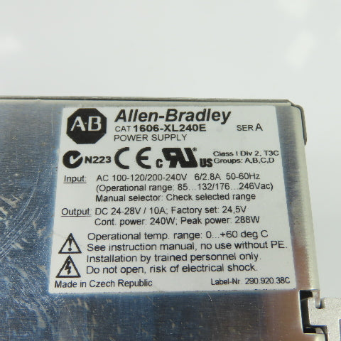 Allen-Bradley 1606-XL240E Power Supply 120/240V Inpu 24VDC 10A Output Ser A