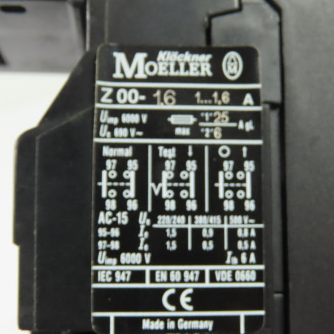 Klöckner Moeller Z00-1.6 Thermal Overload Relay 1-1.6A EZ00 Module 600V