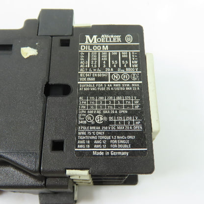 Klöckner Moeller DIL00M 3-Pole Contactor 230/240V 50/60Hz Coil 20A 3Ph