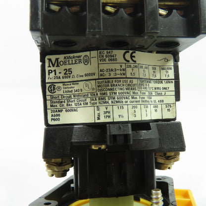 Klöckner Moeller P1-25 25A 3-Pole Non-Fusible Disconnect Switch 600VAC