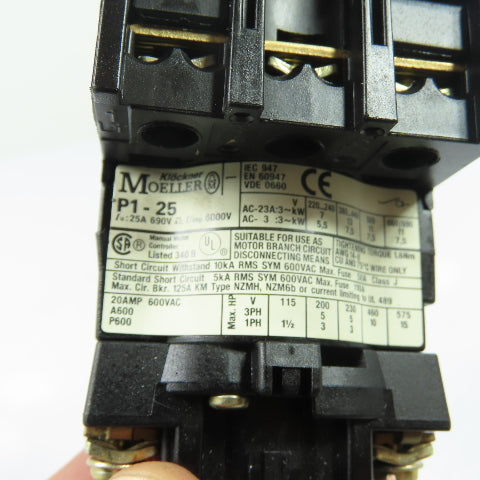 Klöckner Moeller P1-25 25A 3-Pole Non-Fusible Disconnect Switch 600VAC