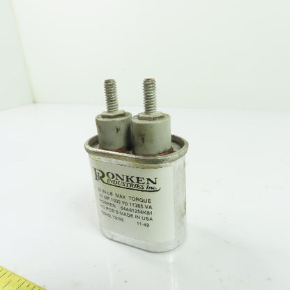 Ronken 64A81254K81 Oval Capacitor 0.25 MF 1000 VP 11385 VA 30In-Lb