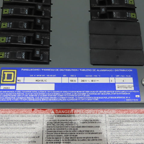Square D NQ418L1C NQ Panelboard 100A Max 240V W/ Circuit Breakers