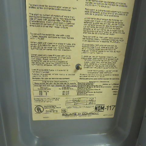 Square D H361 30A 3-Pole Fusible Heavy Duty Safety Disconnect Switch 600V