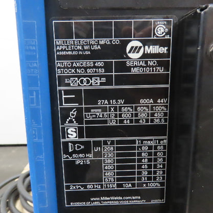 Miller Auto Axcess 450 Mig Arc Welder Power Source 450A 208-575V 3Ph