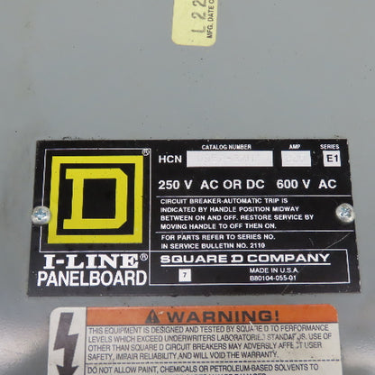 Square D HCN 0952-2MN I-Line Panelboard Panel 225A 250V AC/DC 600VAC Ser E1