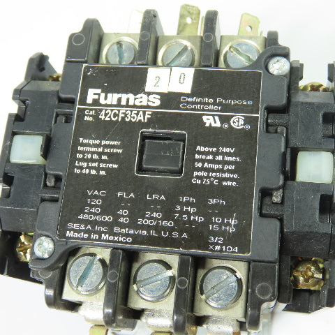 Furnas 42CF35AF Definite Purpose Contactor 40A 3-Pole 110/120VAC Coil 3Ph