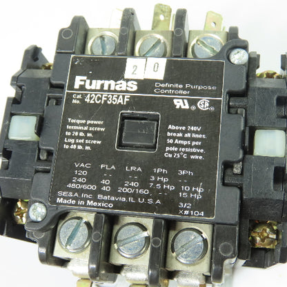 Furnas 42CF35AF Definite Purpose Contactor 40A 3-Pole 110/120VAC Coil 3Ph