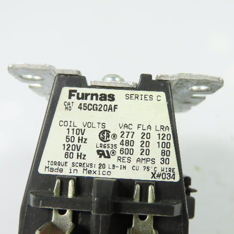 Furnas 45CG20AF 20A 2-Pole Definite Purpose Contactor 120V Coil
