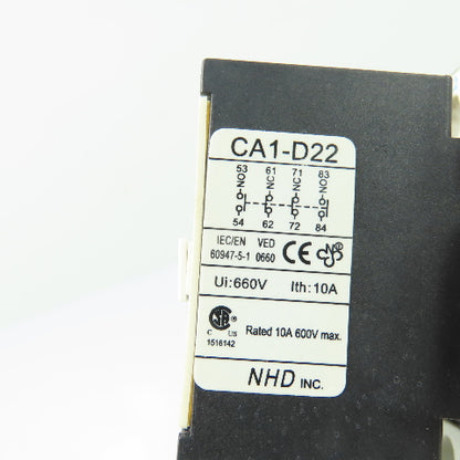 NHD C-25D10 Magnetic Contactor 3Pole 32A 600V 24V Coil W/CA1-D22 Auxiliary Block