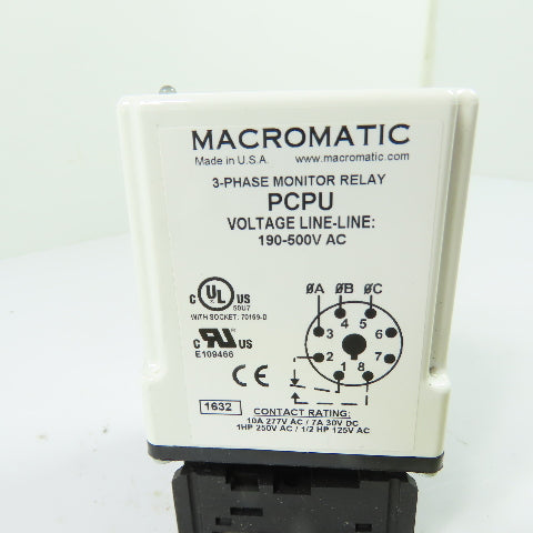 Macromatic PCPU 3Ph Monitor Relay 190-500VAC W/ Base
