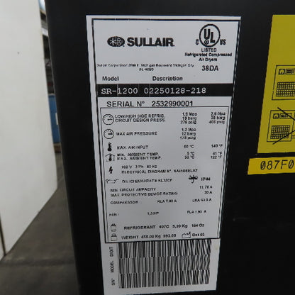 Sullair SR-1200 Refrigerated Compressed Air Dryer 460V 3Ph 1200SCFM