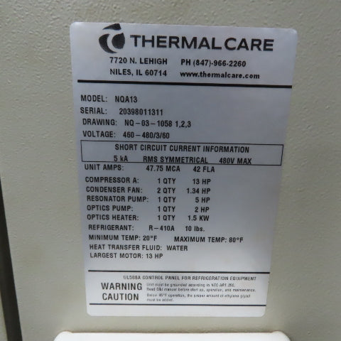 Thermal Care NQA13 Accuchiller 13-Ton Air-Cooled Portable Chiller 460-480V 3Ph