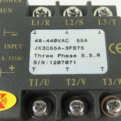 JK JK3C55A-3FB75 3Ph Solid State Relay 55A 48-440VAC 6-32VDC Input