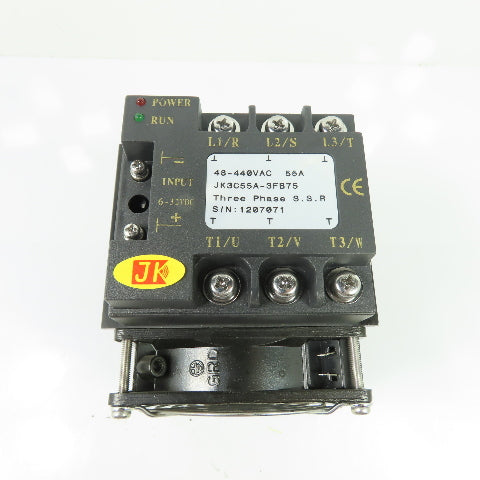JK JK3C55A-3FB75 3Ph Solid State Relay 55A 48-440VAC 6-32VDC Input