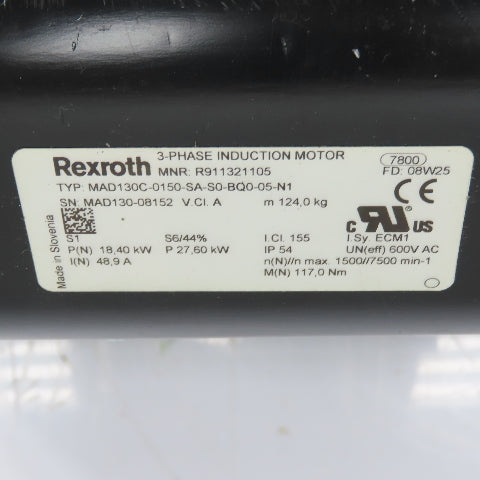 Rexroth MAD130C-0150-SA-S0-BQ0-05-N1 18.4kW Servo Motor 600VAC 3Ph 1500RPM