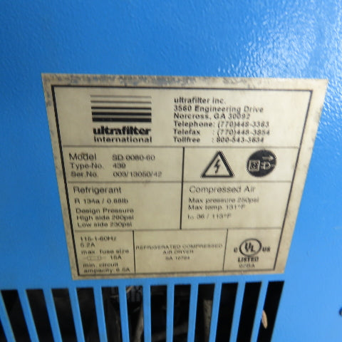 Ultrafilter SD 0080-60 Ultratroc Refrigerated Compressed Air Dryer 115V 1Ph