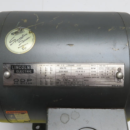 Lincoln Electric S18564 7.5HP ODP Electric Motor 230/460V 3Ph 1745RPM 213T Frame