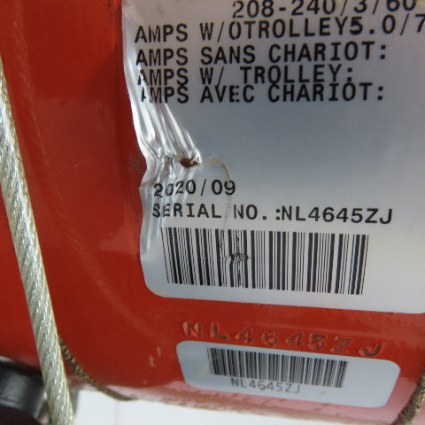 CM Lodestar Model RRS 2Ton 4000LB Electric Chain Hoist 20'Lift 16FPM 230/460 3Ph