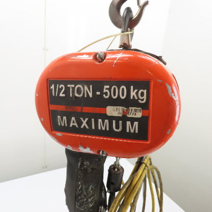 CM Lodestar Model F 1/2Ton 1000LB Electric Chain Hoist 20'Lift 16FPM 230/460 3Ph