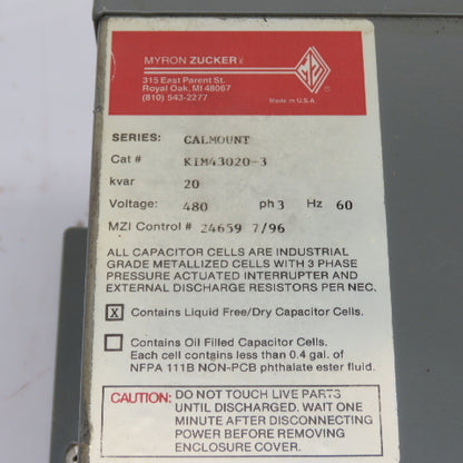Myron Zucker Inc. KIM43020-3 Calmount 20 kvar 3Ph Capacitor 480V