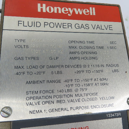 Honeywell V4055A1007 Fluid Power Gas Valve 110/120V 60Hz 26 Sec OT