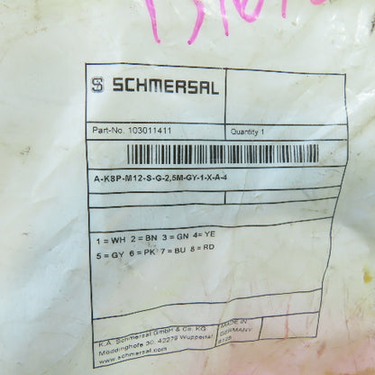 Schmersal 103011411 M12 8-Pin Female Straight Sensor Connecting Cable 2.5m