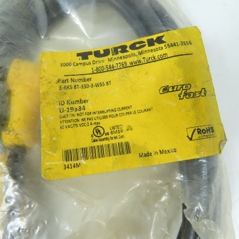 Turck E-RKS 8T-930-3-WSS 8T 8-Pin Straight Female to Right-Angle Male Cordset