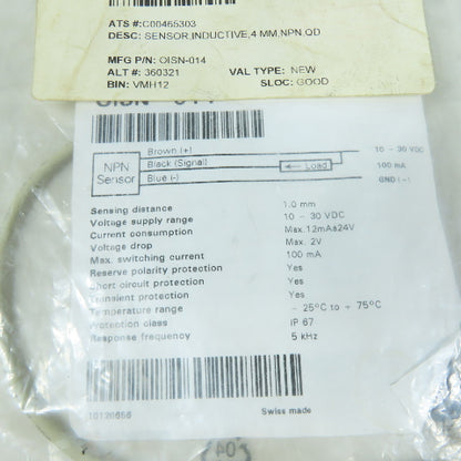 Robohand OISN-014 4mm NPN Inductive Proximity Sensor Switch 10-30VDC QD