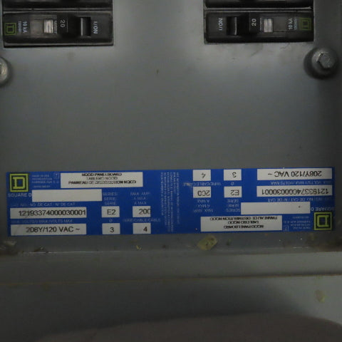 Square D 12193374000030001 200A 208Y/120VAC 3Ph NQOD Panelboard Load Center
