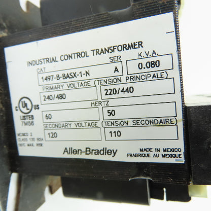 Allen-Bradley 1497-B-BASX-1-N 0.080 KVA Transformer 240/480v Pri 220/440V Sec