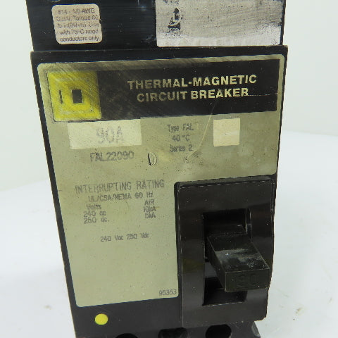 Square D FAL22090 90A 2-Pole Thermal-Magnetic Circuit Breaker 240VAC 250VDC