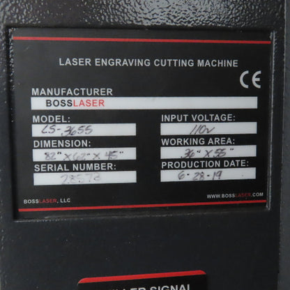 BOSS LASER LS3655 CO2 Laser Engraver Cutter Machine 1Ph 110V 36" x 55" Work Area